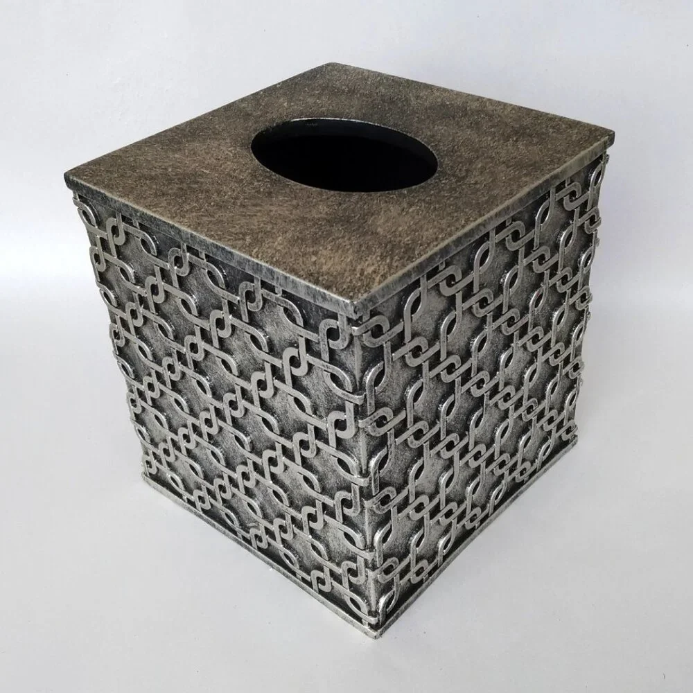 Raymond Waites Resin Chain Link Style Antique Silver Tissue Box Cover Holder